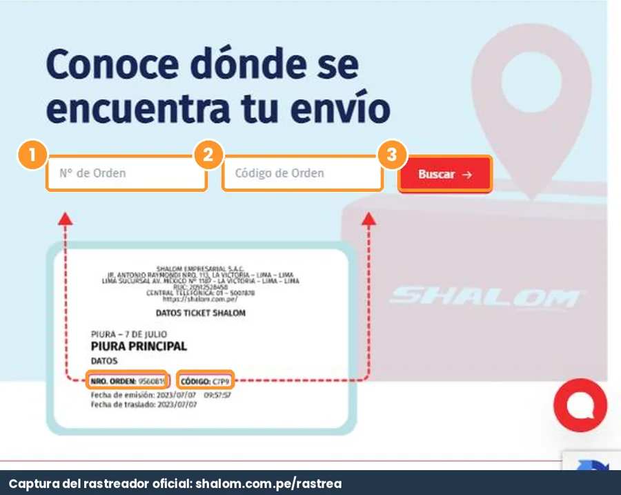 Rastreador oficial de Shalom: dónde están el N° de orden y el código en el ticket